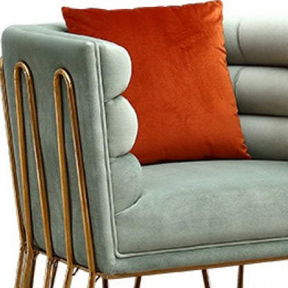 Light Green & Gold Velvet Lounge Chair