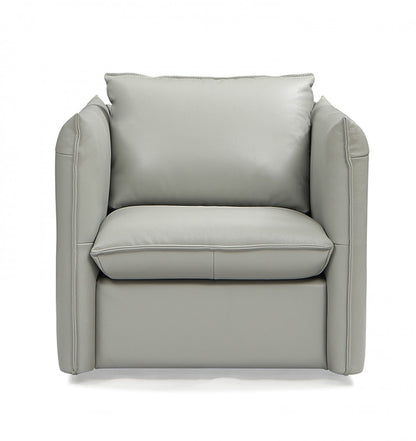 Gray Genuine Leather Swivel Lounge Chair