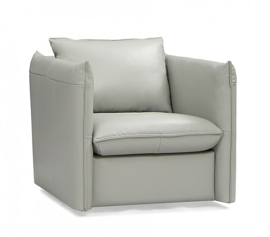Gray Genuine Leather Swivel Lounge Chair