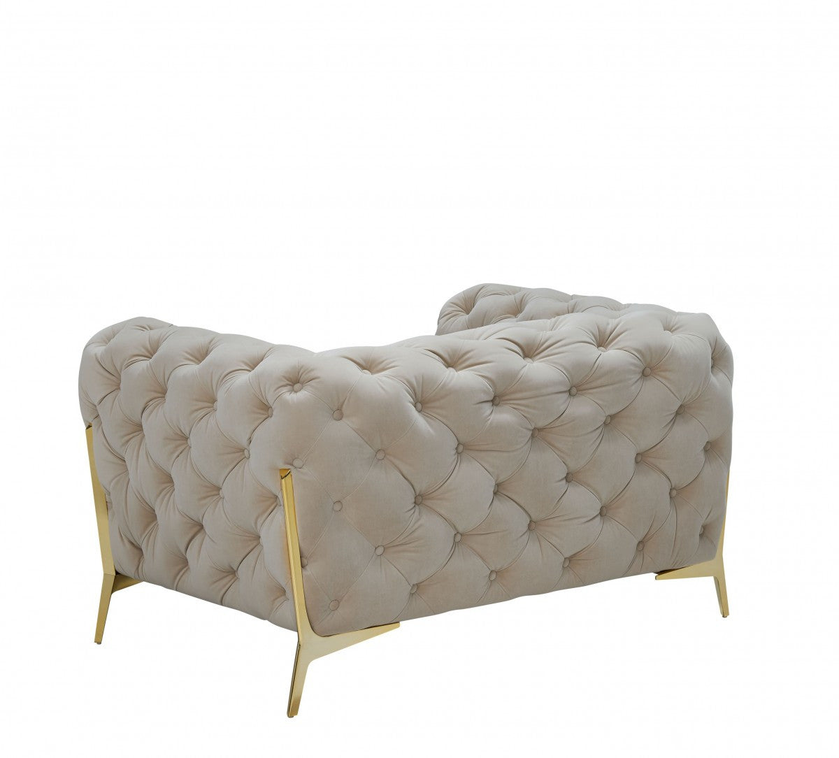 Beige & Gold Velvet Tufted Lounge Chair