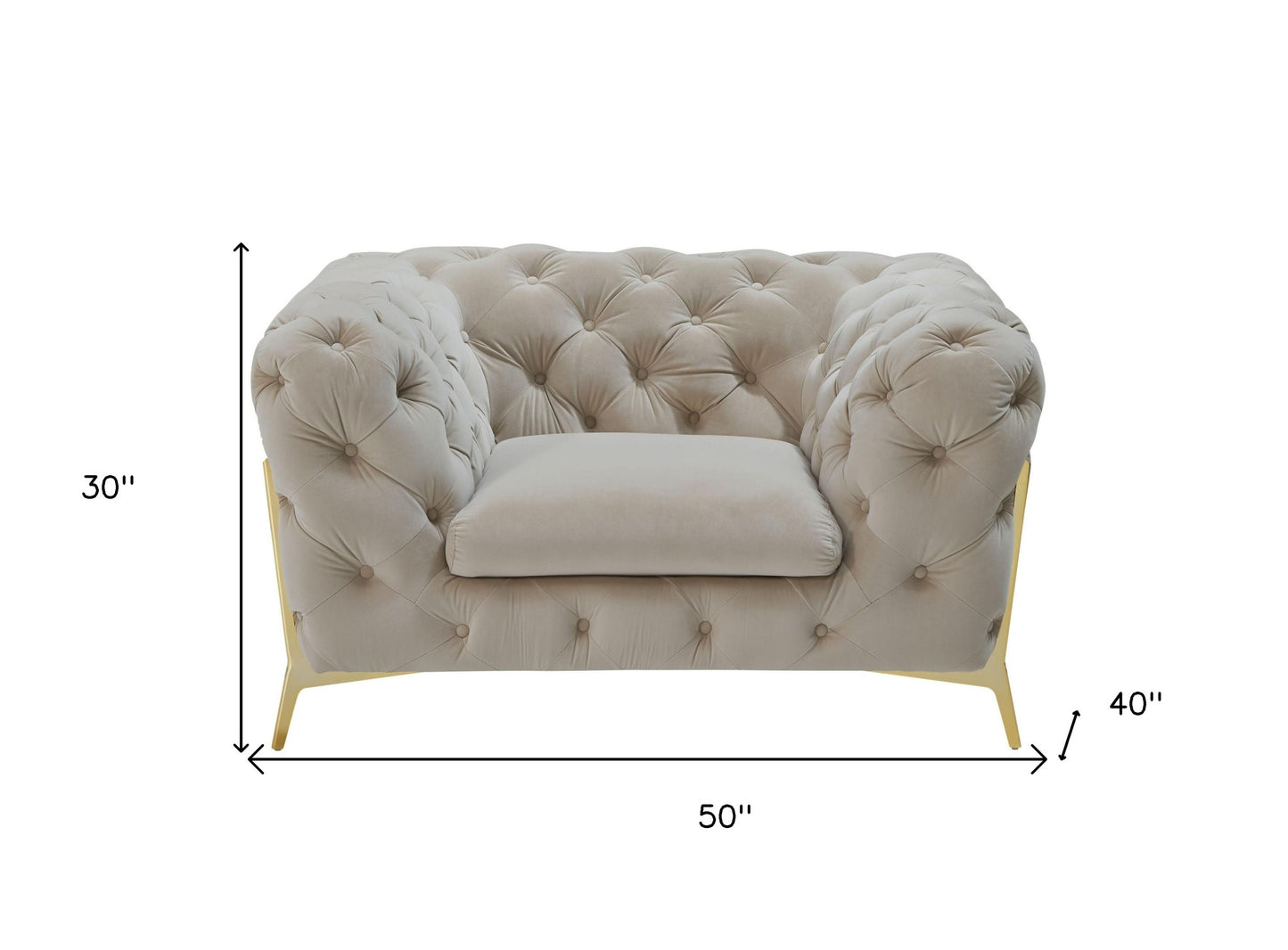 Beige & Gold Velvet Tufted Lounge Chair
