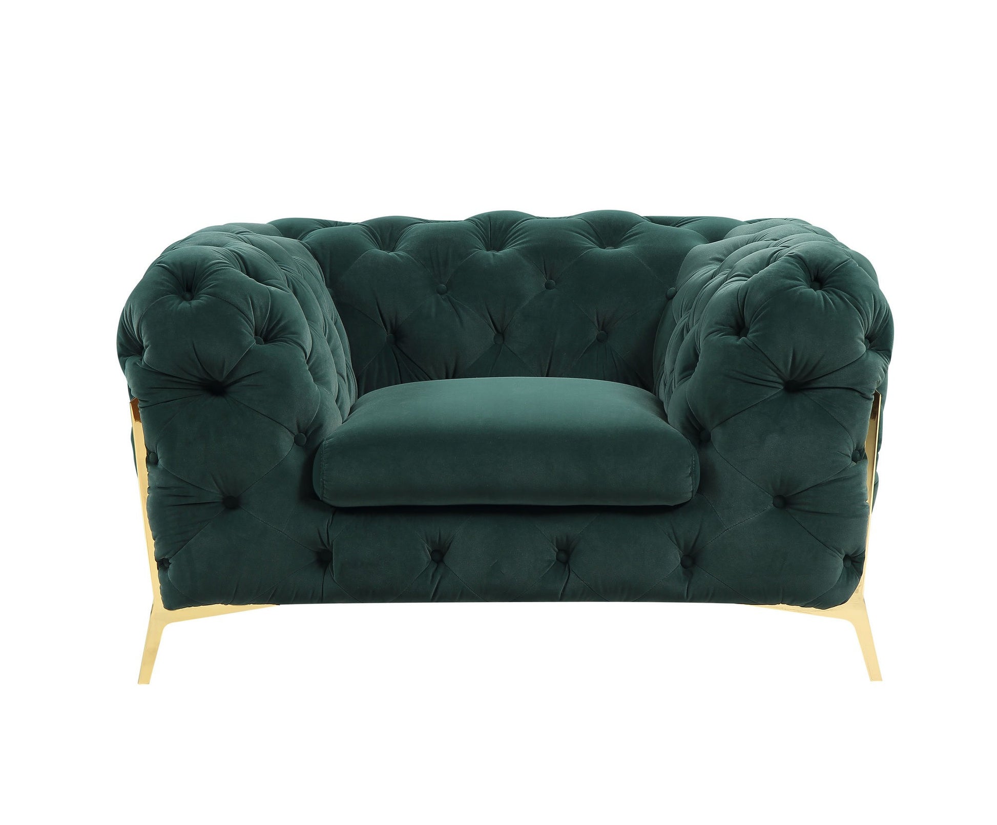 Green & Gold Velvet Tufted Club Chair