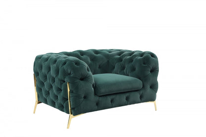 Green & Gold Velvet Tufted Club Chair