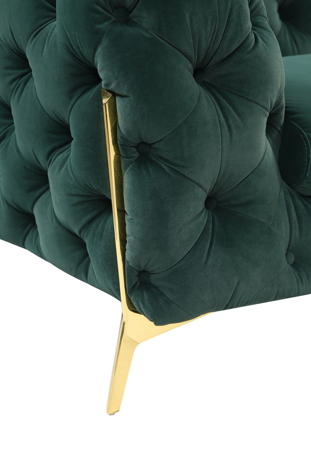 Green & Gold Velvet Tufted Club Chair