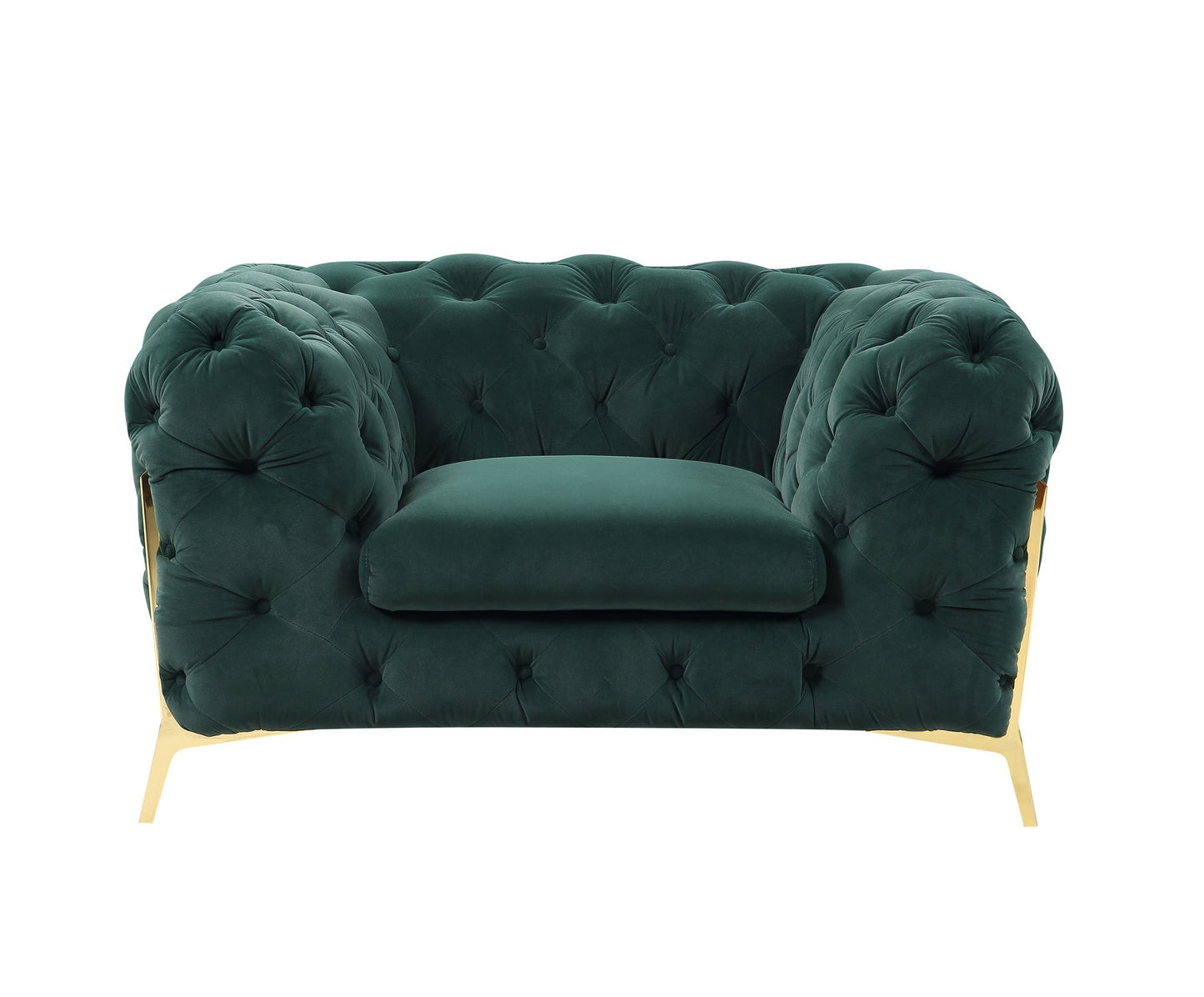Green & Gold Velvet Tufted Club Chair