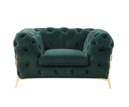 Green & Gold Velvet Tufted Club Chair