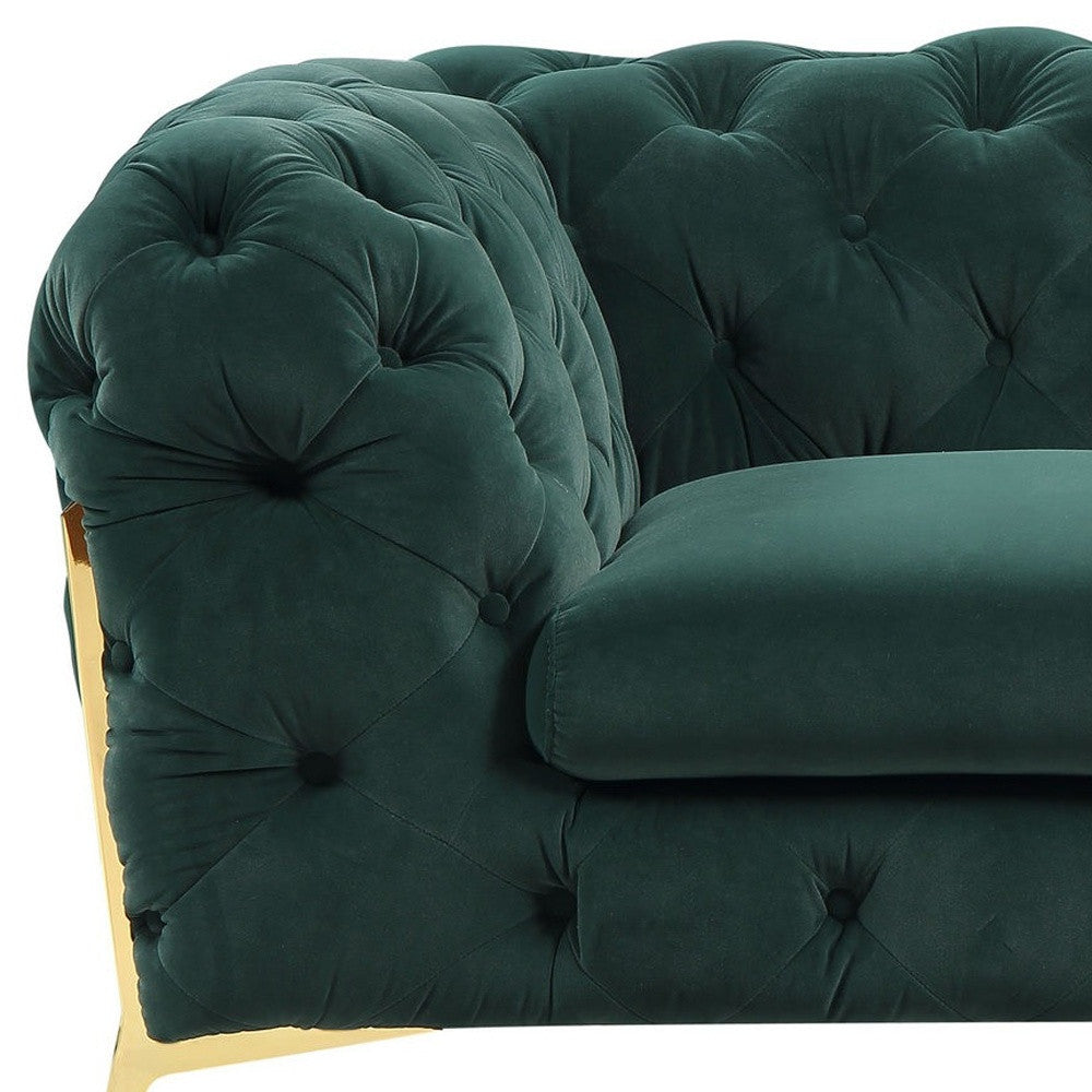 Green & Gold Velvet Tufted Club Chair