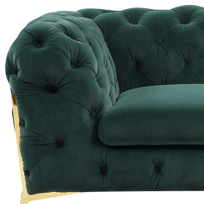 Green & Gold Velvet Tufted Club Chair