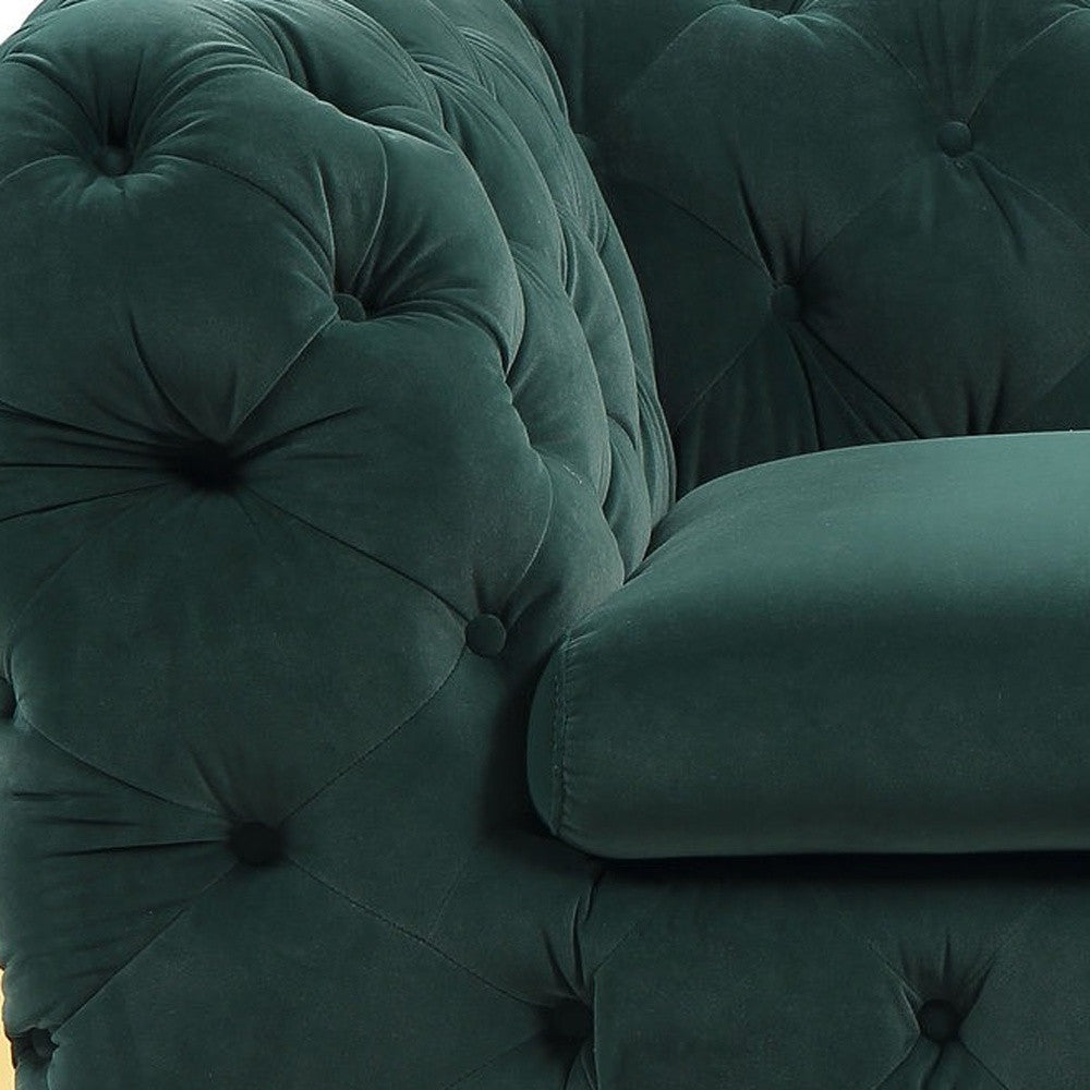 Green & Gold Velvet Tufted Club Chair