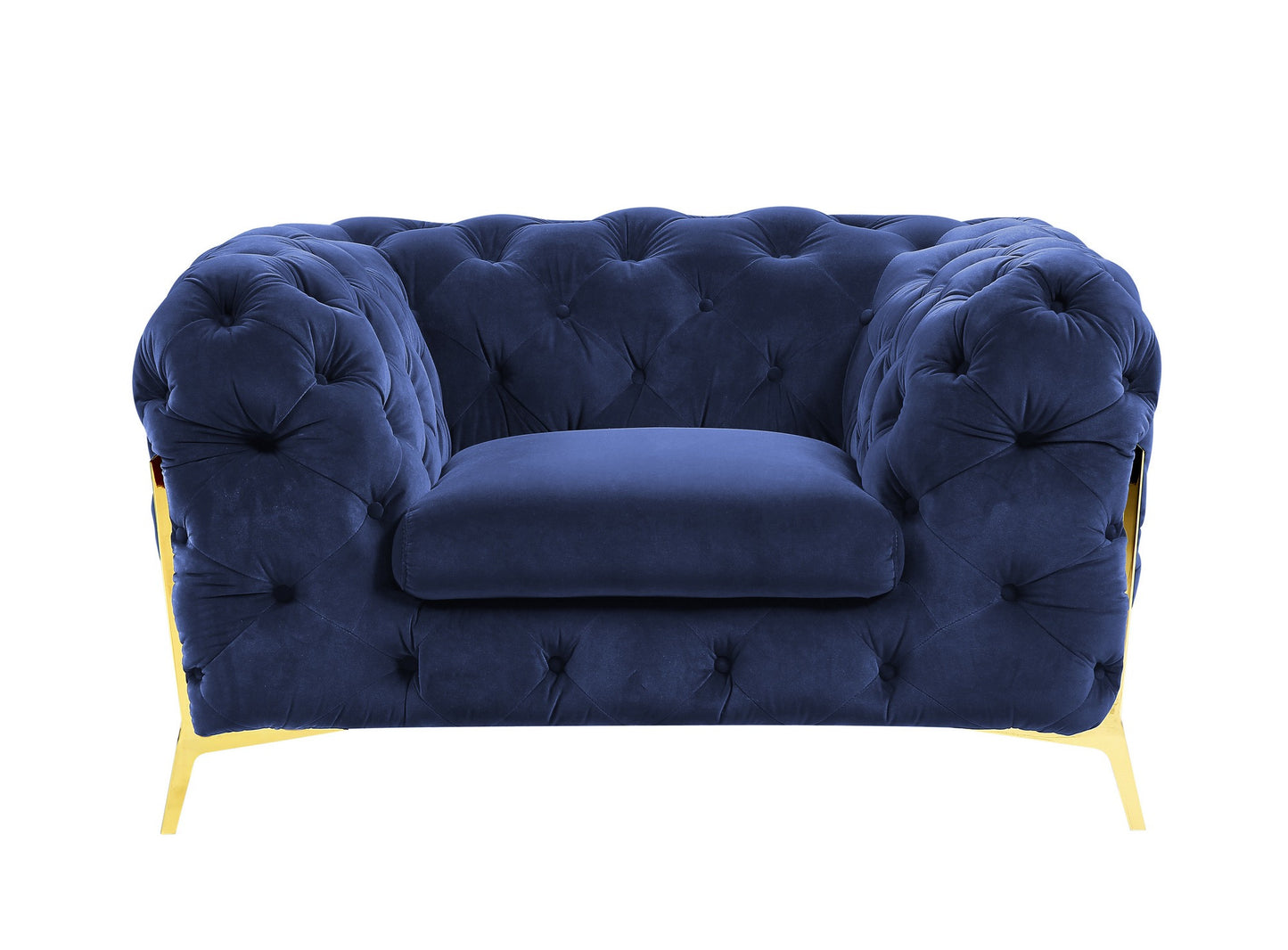 Blue & Gold Velvet Tufted Lounge Chair