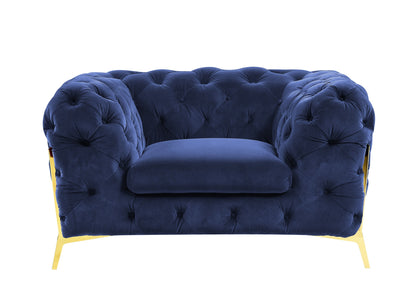 Blue & Gold Velvet Tufted Lounge Chair