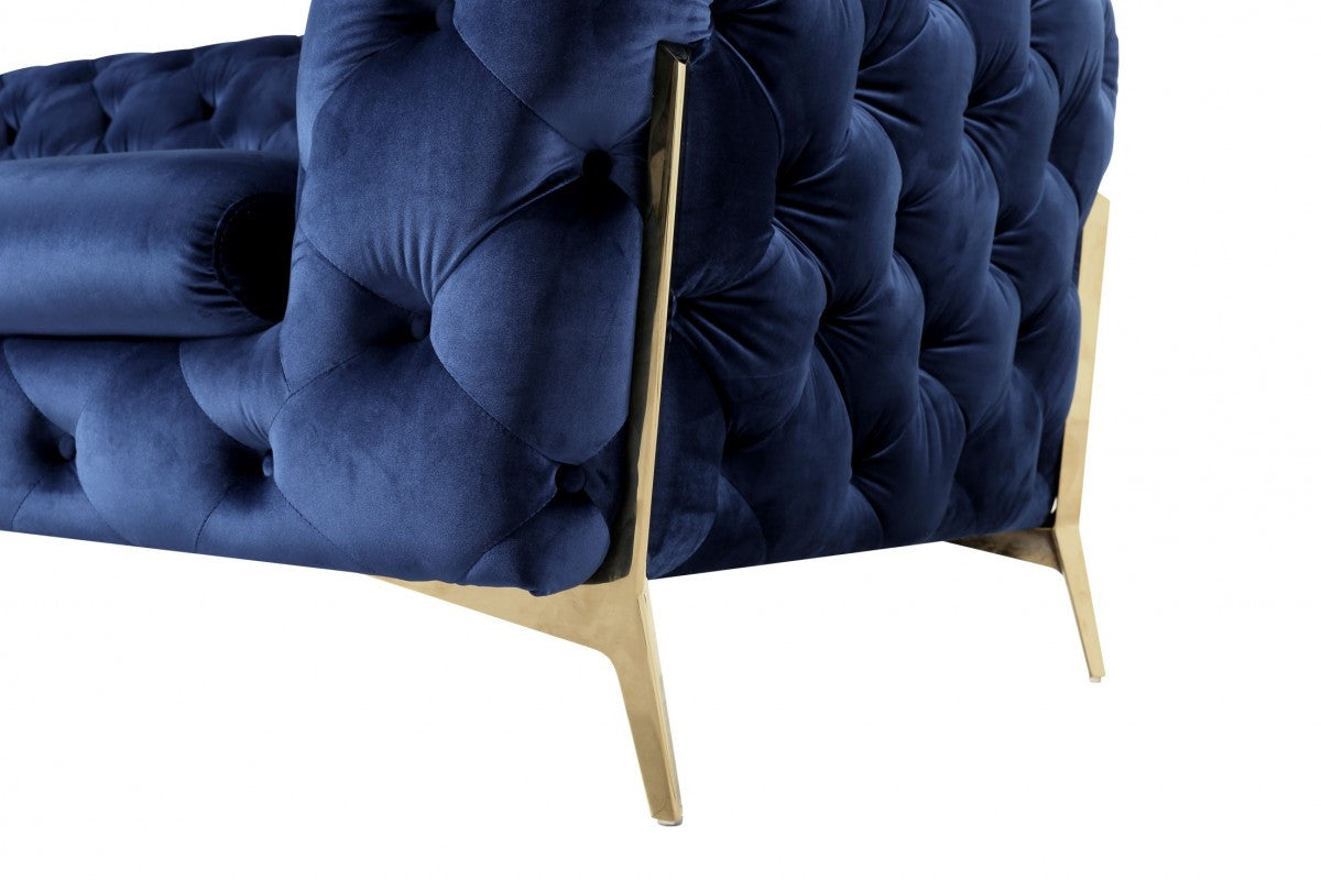 Blue & Gold Velvet Tufted Lounge Chair
