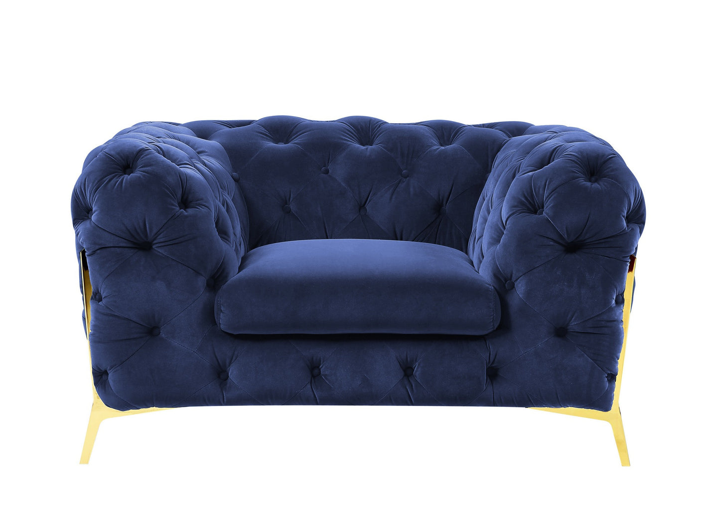 Blue & Gold Velvet Tufted Lounge Chair
