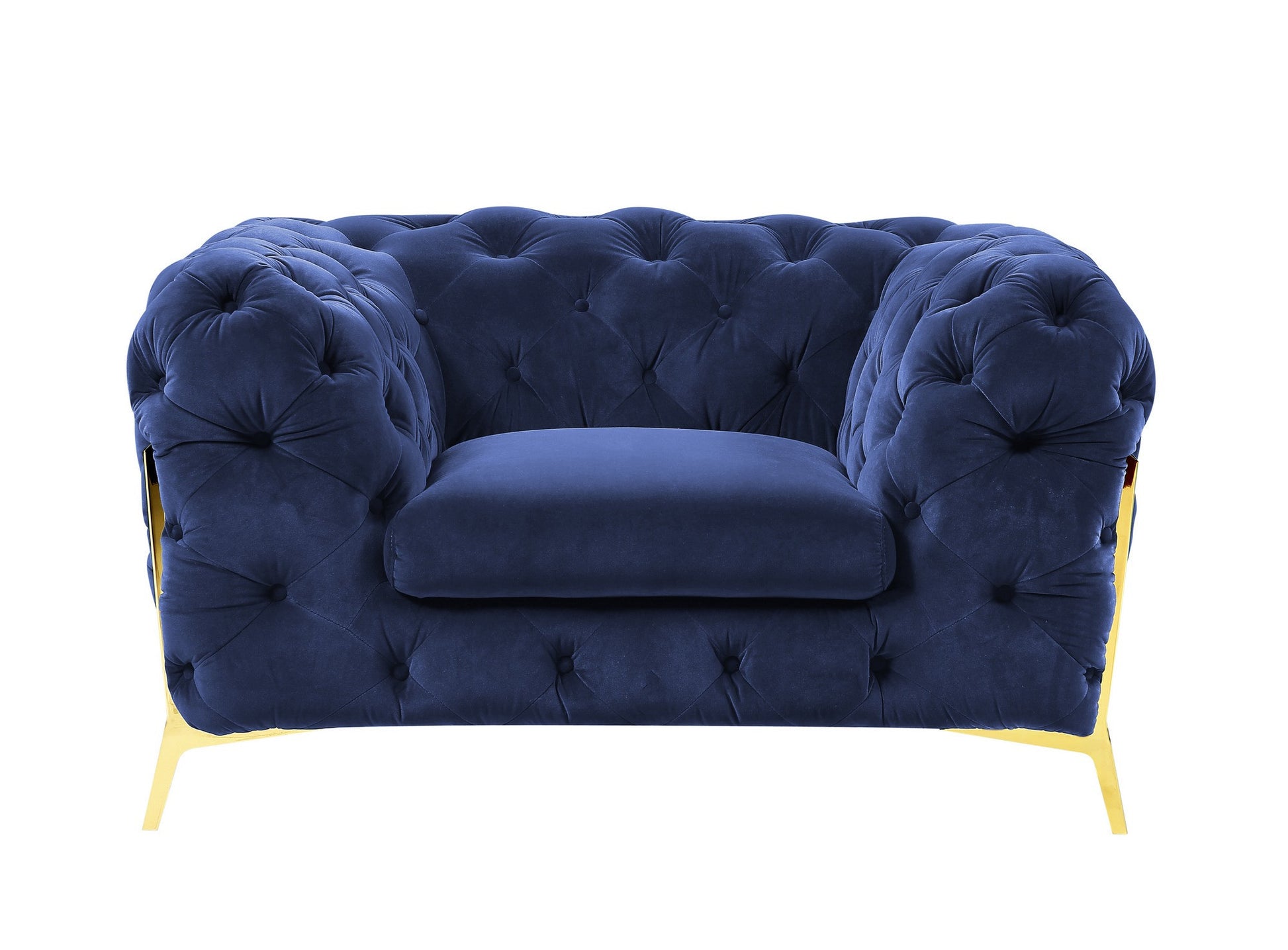 Blue & Gold Velvet Tufted Lounge Chair