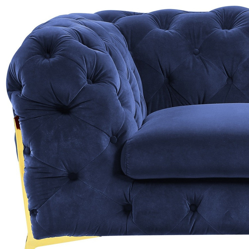 Blue & Gold Velvet Tufted Lounge Chair