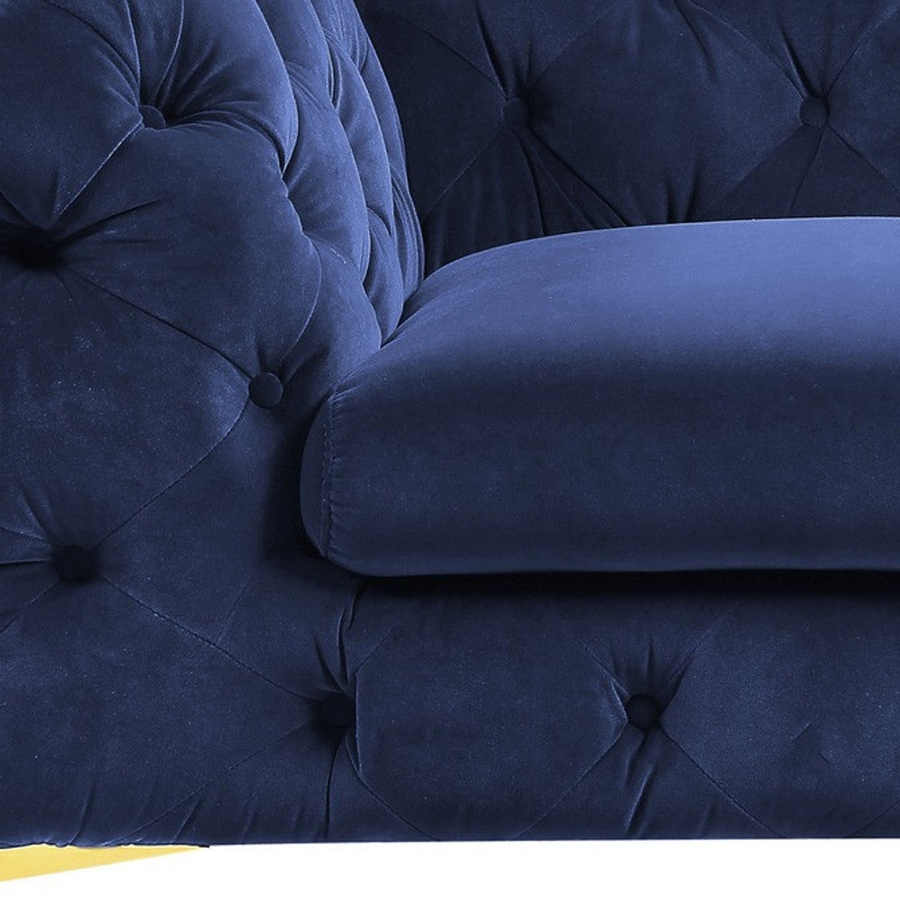Blue & Gold Velvet Tufted Lounge Chair