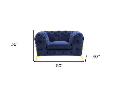 Blue & Gold Velvet Tufted Lounge Chair