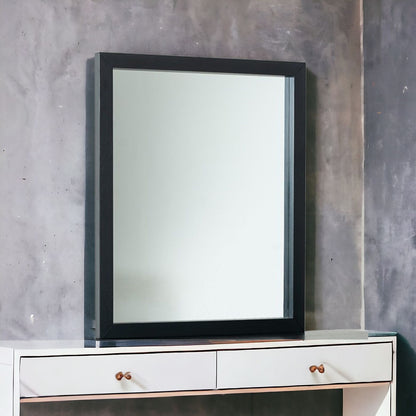 Black Ash Veneer Rectangle Wall Mounted Dresser Mirror Engineered Wood Framed