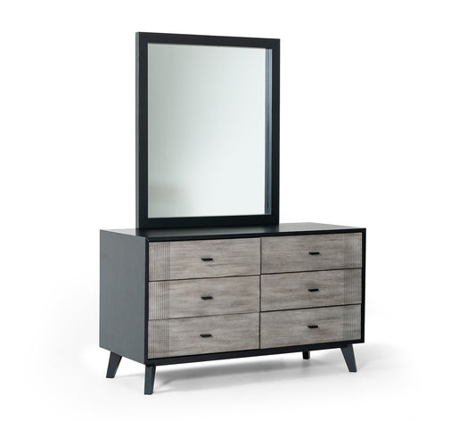 Black Ash Veneer Rectangle Wall Mounted Dresser Mirror Engineered Wood Framed