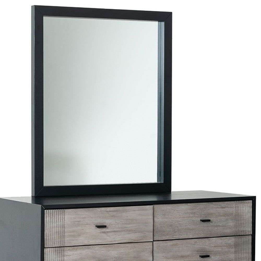 Black Ash Veneer Rectangle Wall Mounted Dresser Mirror Engineered Wood Framed