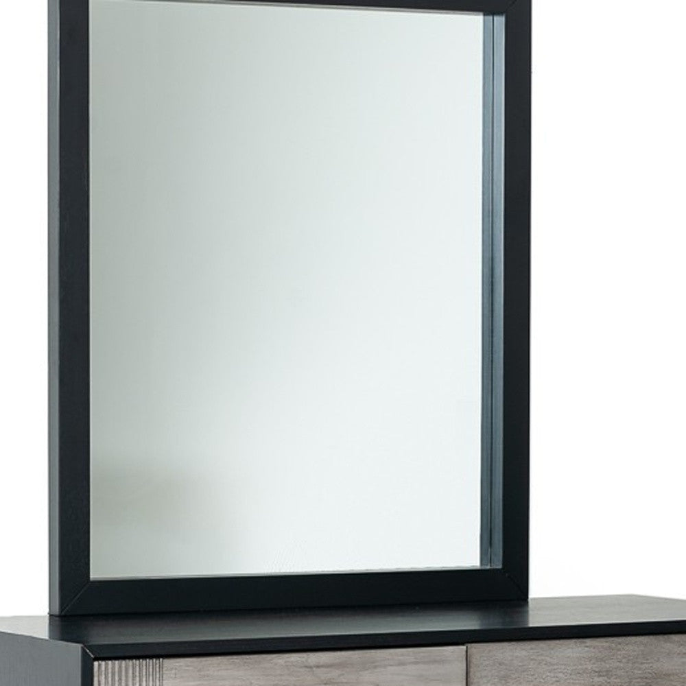 Black Ash Veneer Rectangle Wall Mounted Dresser Mirror Engineered Wood Framed