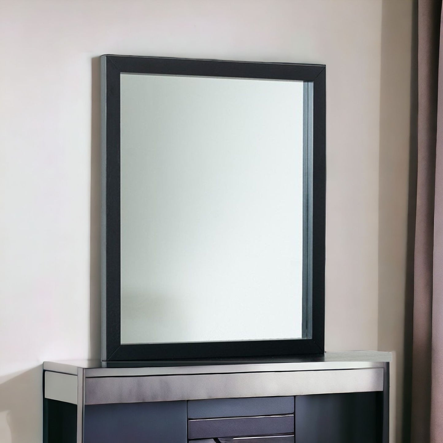 Black Ash Veneer Rectangle Wall Mounted Dresser Mirror Engineered Wood Framed