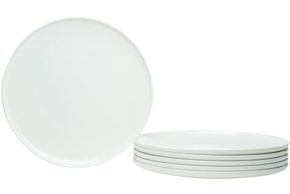 White Six Piece Round Coupe Porcelain Set of 6 Dinner Plate Set