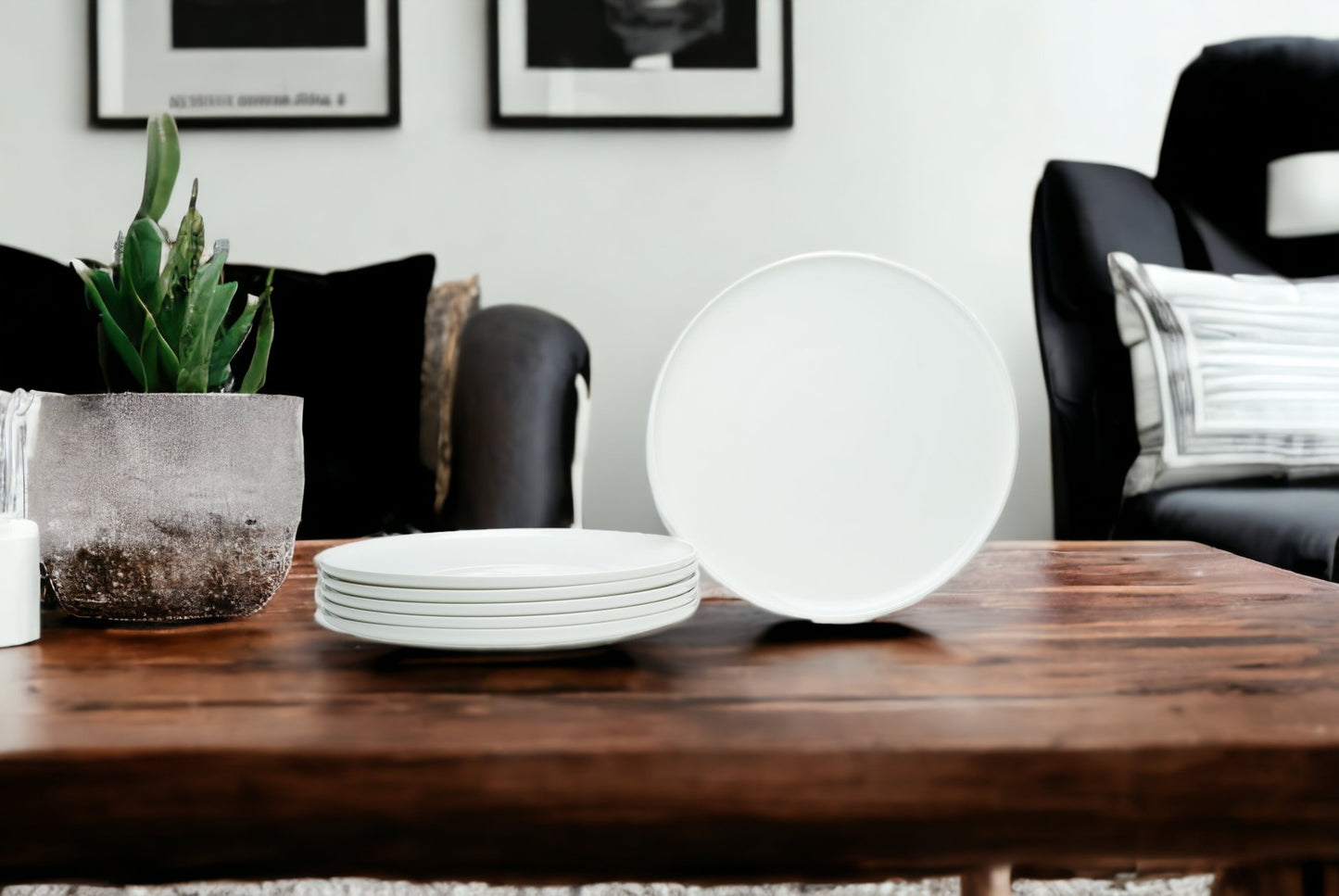 White Six Piece Round Coupe Porcelain Set of 6 Dinner Plate Set