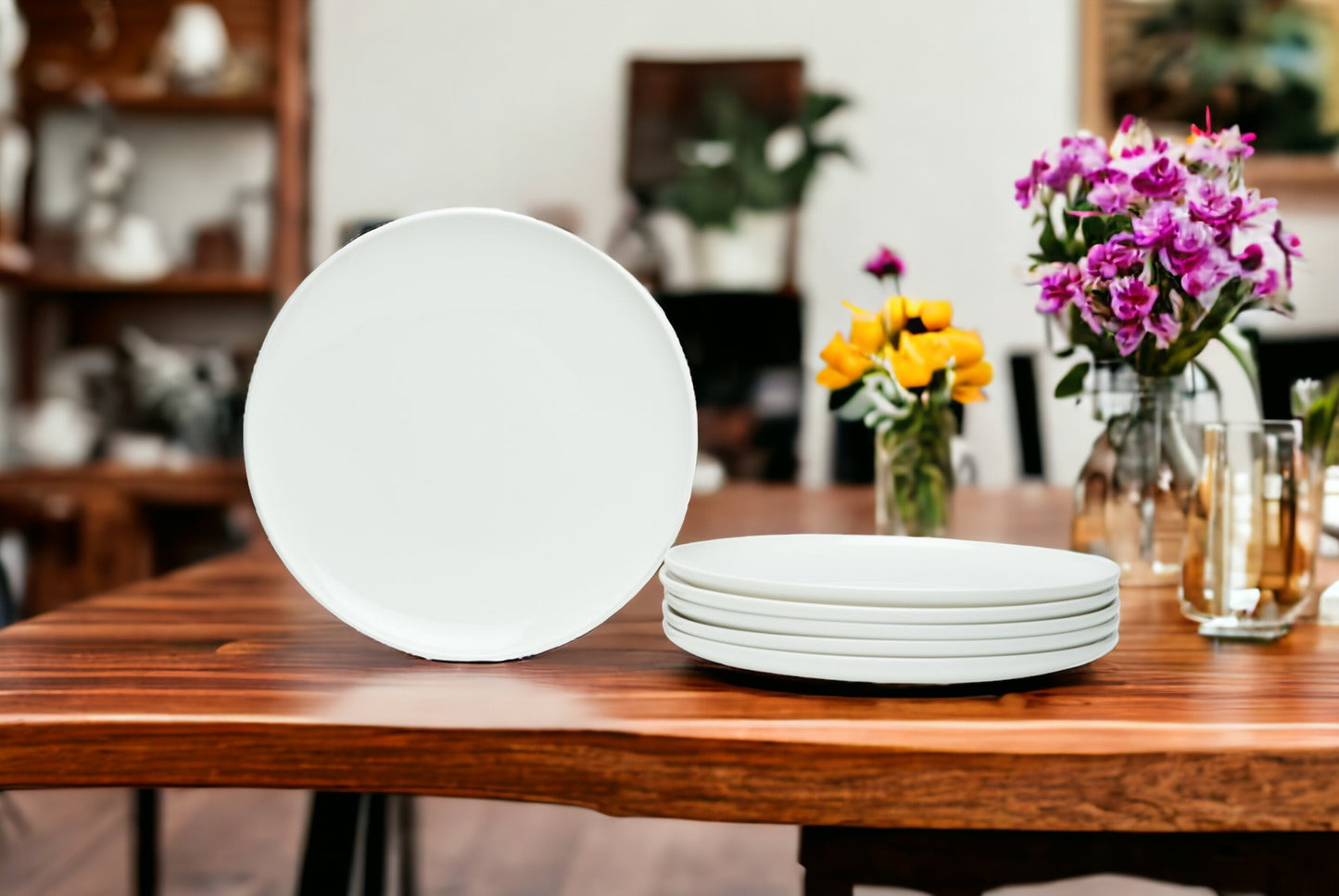 White Six Piece Porcelain Set of 6 Salad Plate Set