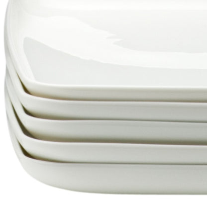 White Six Piece Rectangle Porcelain Set of 6 Dinner Plate Set