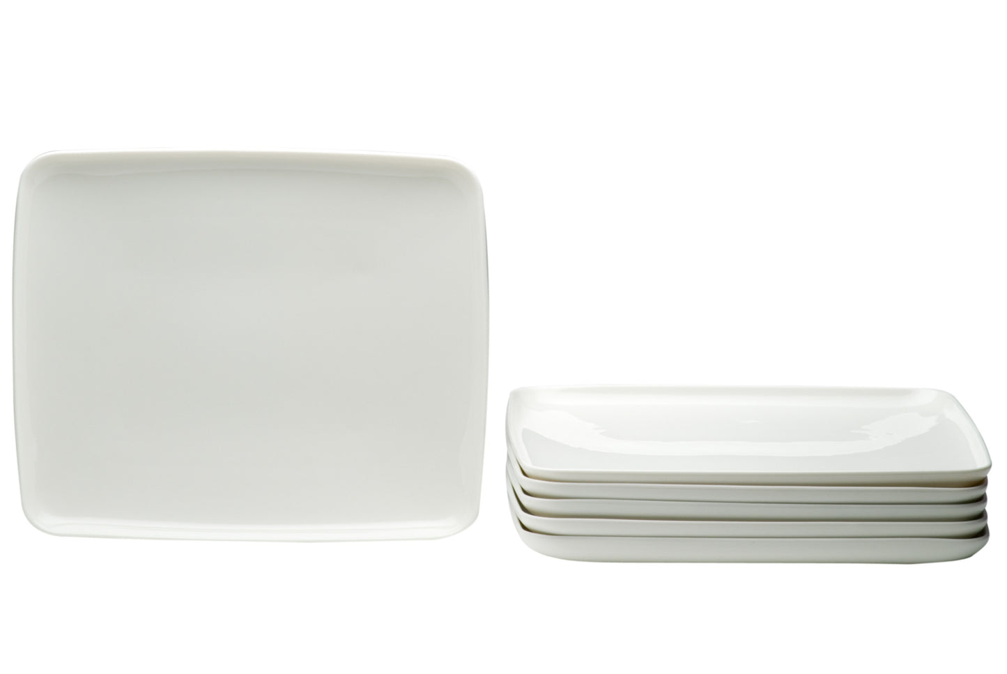 White Six Piece Rectangle Porcelain Set of 6 Dinner Plate Set
