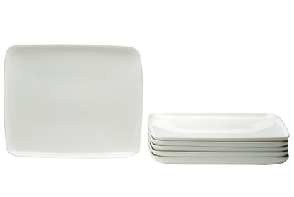 White Six Piece Rectangle Porcelain Set of 6 Dinner Plate Set
