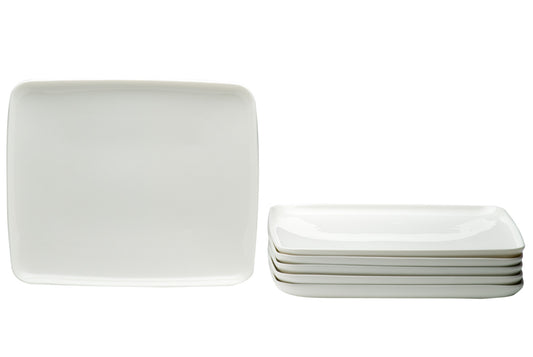 White Six Piece Rectangle Porcelain Set of 6 Dinner Plate Set