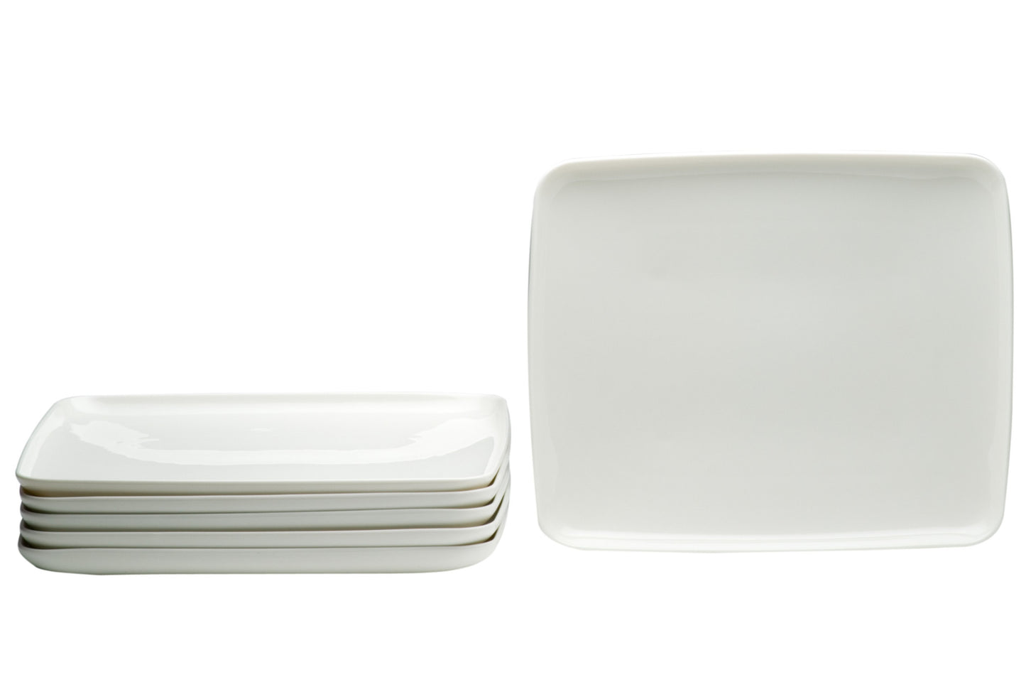 White Six Piece Rectangle Porcelain Set of 6 Dinner Plate Set