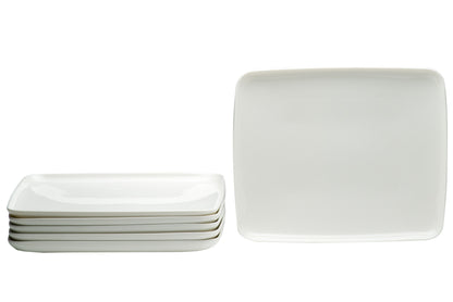 White Six Piece Rectangle Porcelain Set of 6 Dinner Plate Set