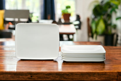 White Six Piece Rectangle Porcelain Set of 6 Dinner Plate Set