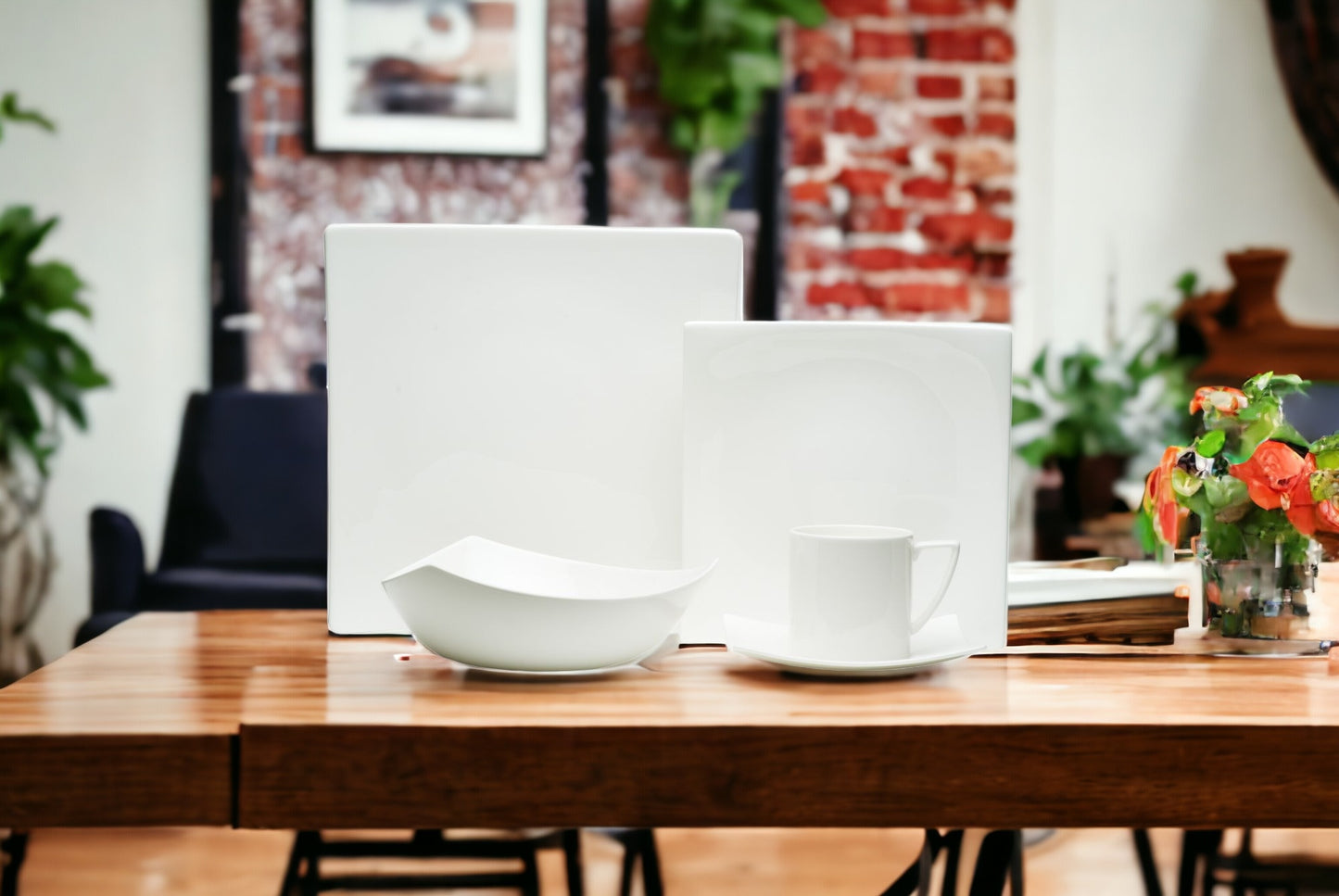 White 5-Piece Square Bone China Dinnerware Set