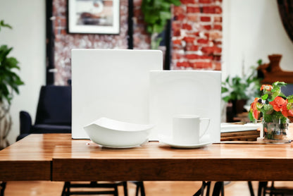 White 5-Piece Square Bone China Dinnerware Set