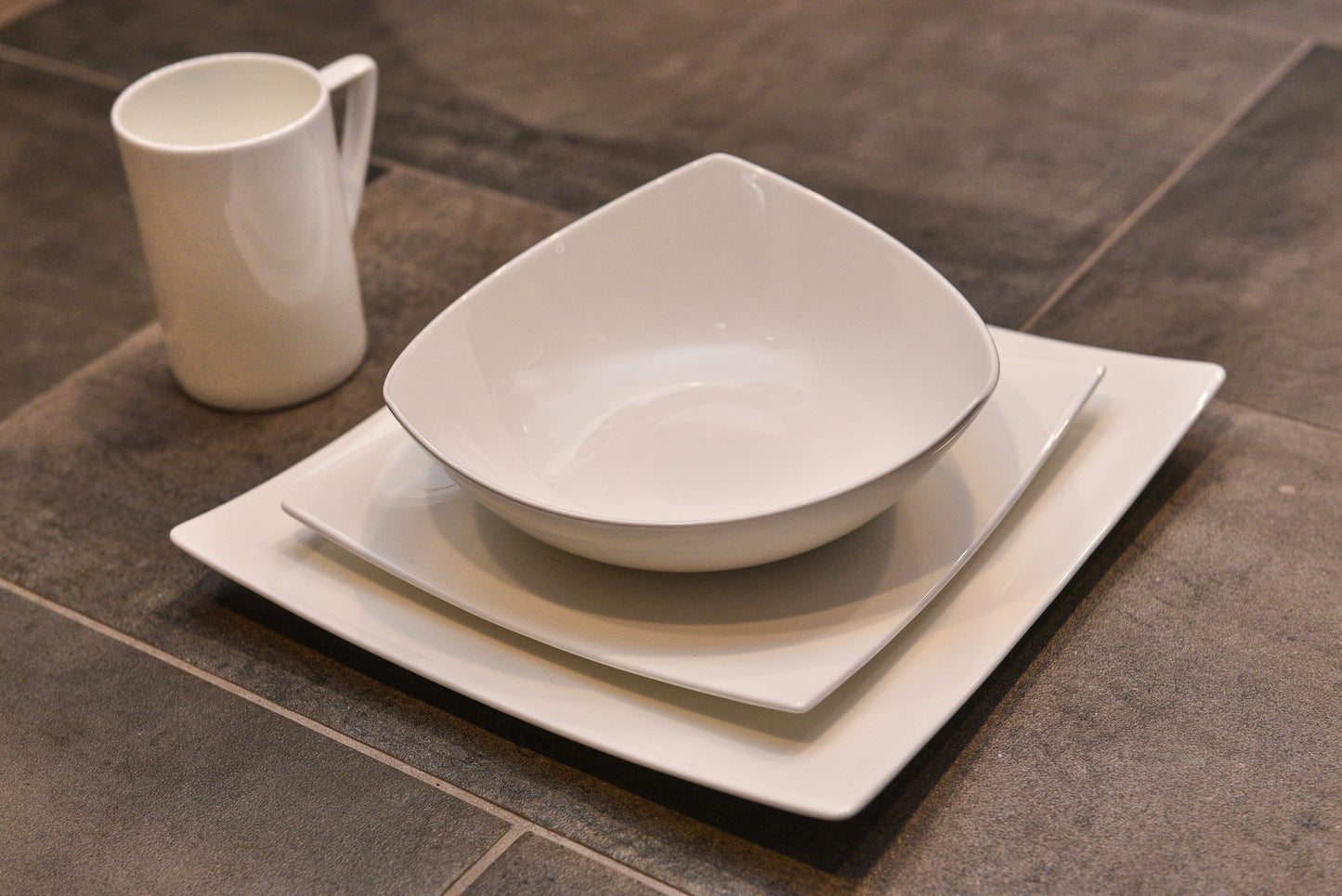 White 4-Piece Square Bone China Dinnerware Set