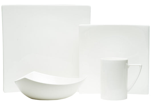 White 4-Piece Square Bone China Dinnerware Set