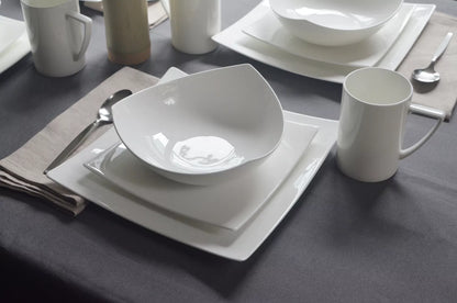 White 4-Piece Square Bone China Dinnerware Set