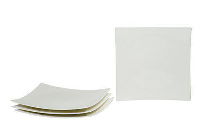 White Six Piece Square Bone China Set of 6 Dinner Plate Set