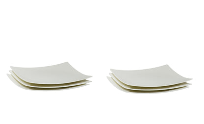 White Six Piece Square Bone China Set of 6 Salad Plate Set