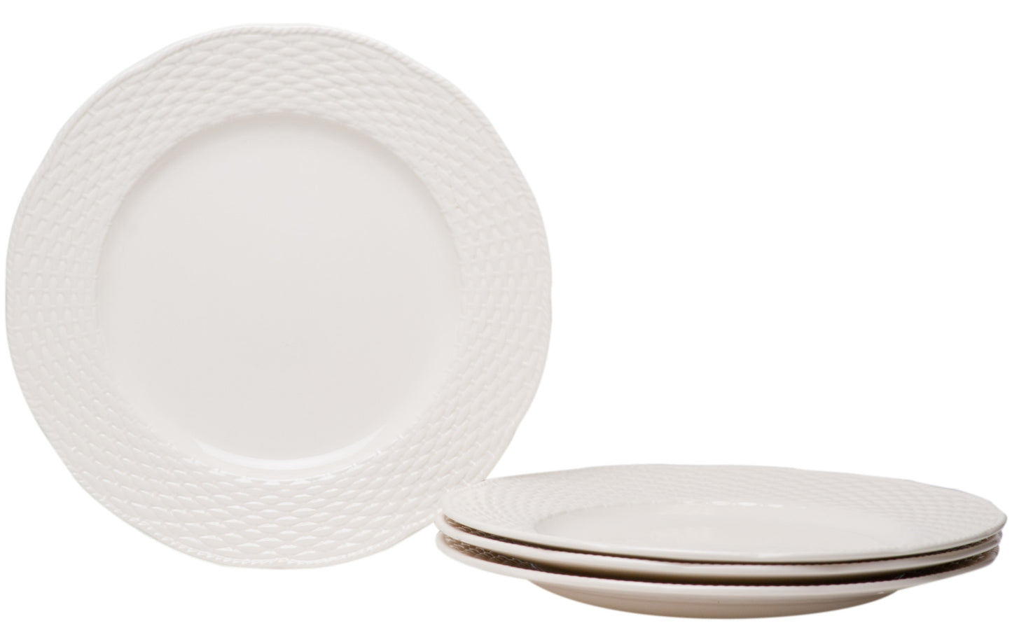 White 4-Piece Weave Stoneware Set of 4 Dinner Plate Set