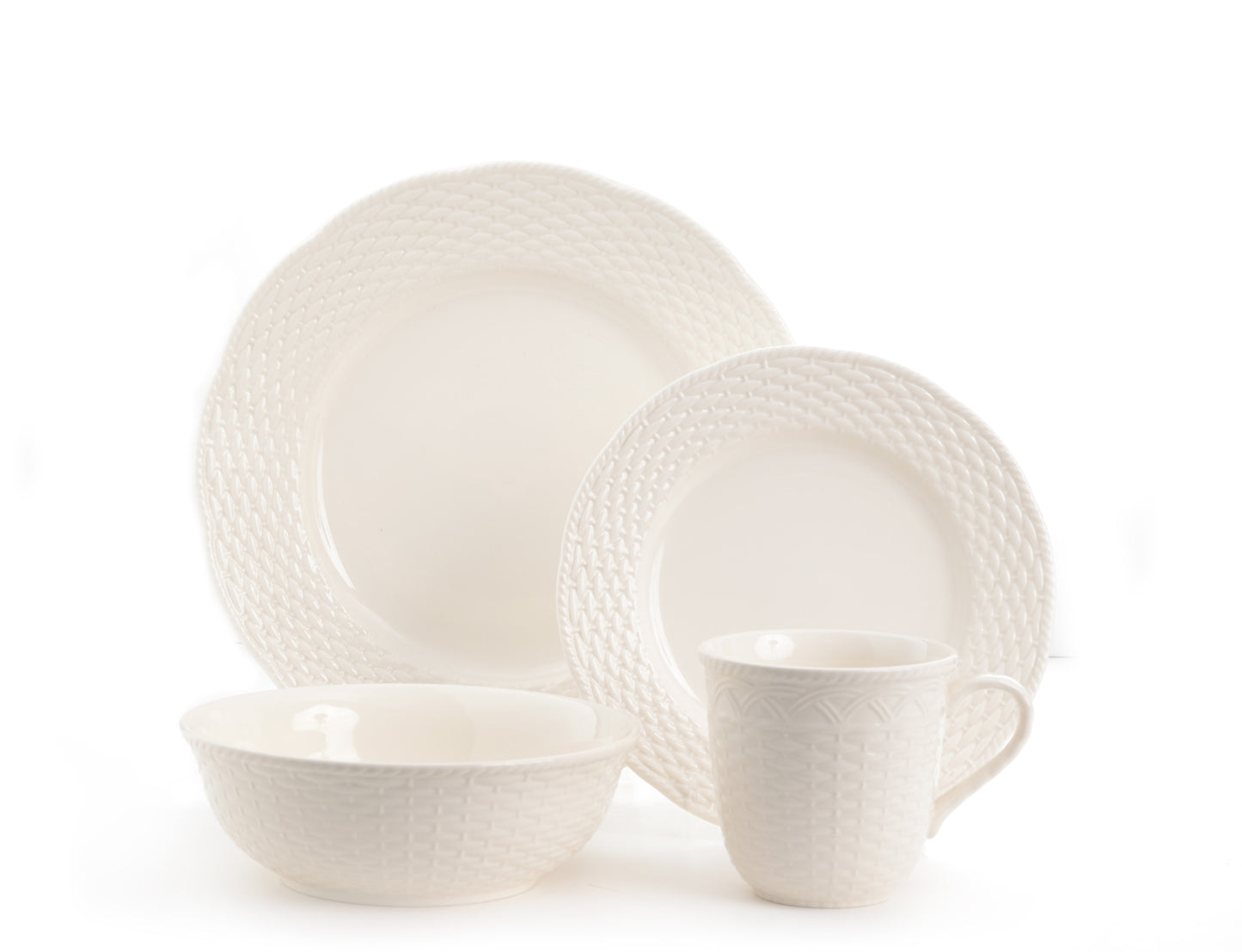 White 4-Piece Weave Stoneware Set of 4 Dinner Plate Set