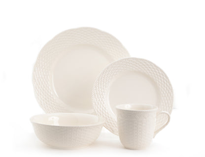 White 4-Piece Weave Stoneware Set of 4 Dinner Plate Set