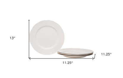 White 4-Piece Weave Stoneware Set of 4 Dinner Plate Set