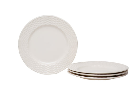 White 4-Piece Round Weave Stoneware Set of 4 Salad Plate Set
