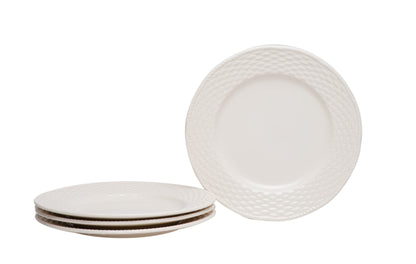 White 4-Piece Round Weave Stoneware Set of 4 Salad Plate Set