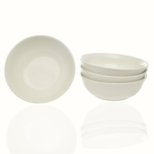White 4-Piece Round Weave Stoneware Set of 4 Bowl Set